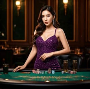 Meja Live Baccarat dengan area taruhan dan chip di jp4d